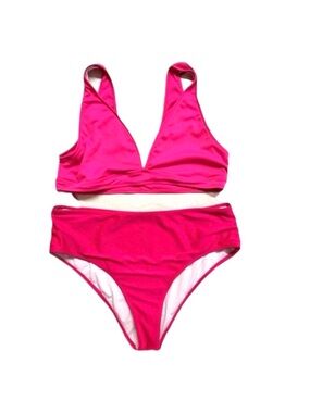BIKINI SET ~ Pink Bikini Set with Ribbed Top and Sleek Bottoms size 2XL